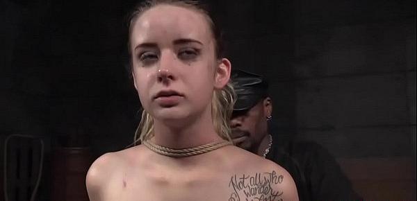  Bound bdsm teen gets pegs on body